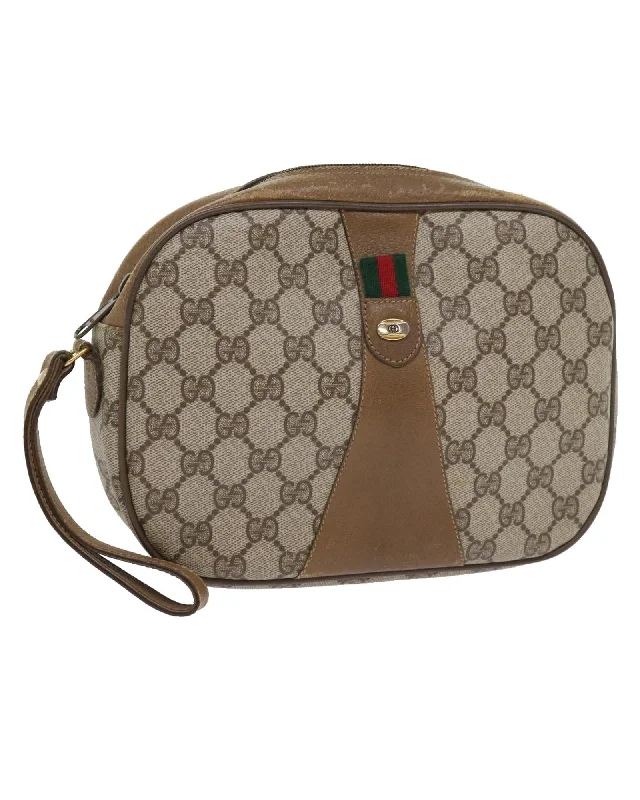 Urban Bags For City Life And Streetwear Fashion Beige and Red GG Canvas Clutch Bag with Web Design