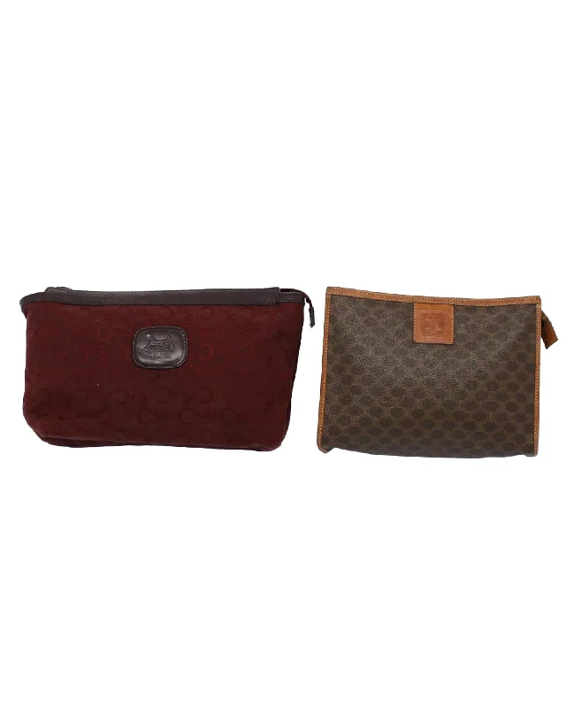 Affordable Bags For College Students On Sale Canvas Clutch Bag with Macadam Print in Red and Brown