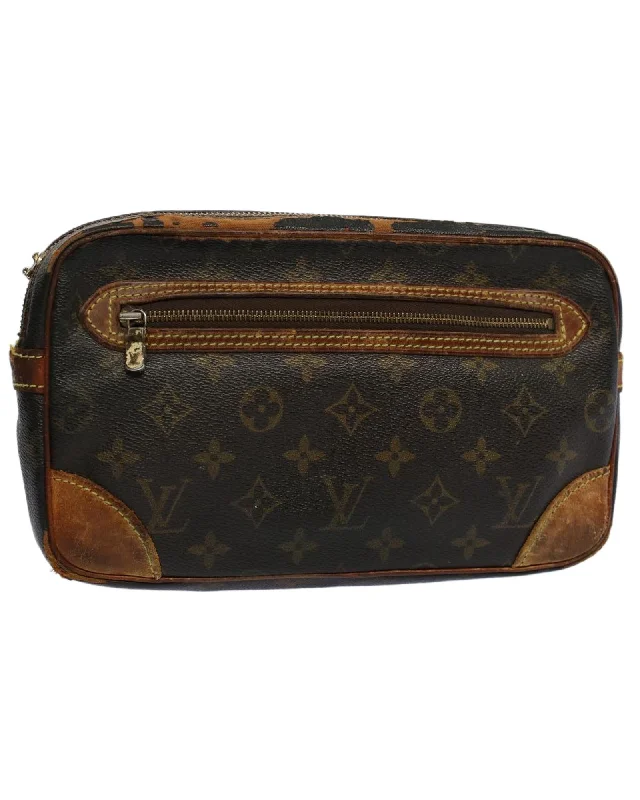 Everyday Bags For Work, School, Or Errands Monogram Canvas Clutch Bag with Dragonne Design