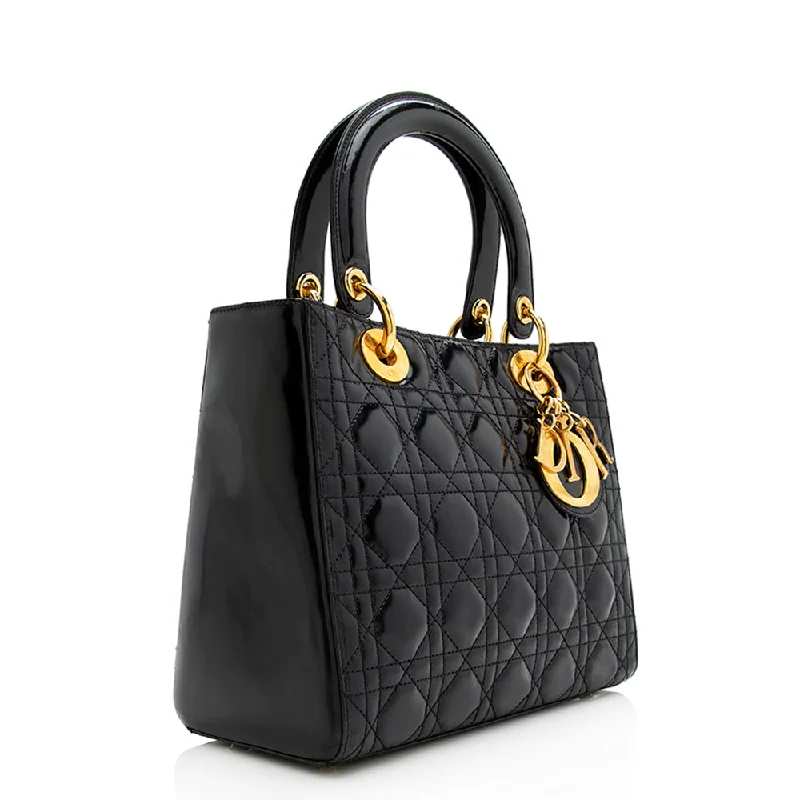 Durable And Cheap Bags Dior Patent Leather Lady Dior Medium Tote (SHF-20993)