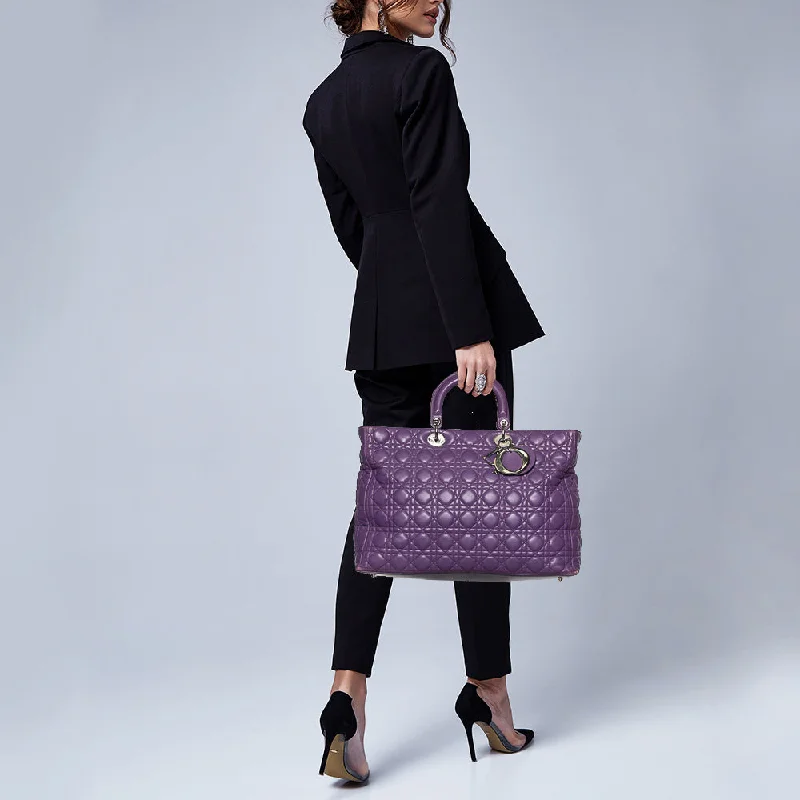 Luxurious Bags With Limited-Time Offers DIOR Purple Cannage Leather Large Soft Lady  Tote