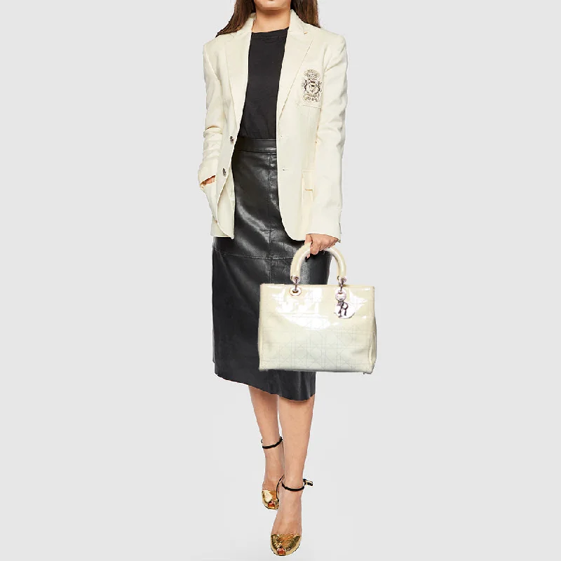 Sporty Bags For Active And Athletic Lifestyles DIOR White Cannage Patent Leather Large Lady  Tote
