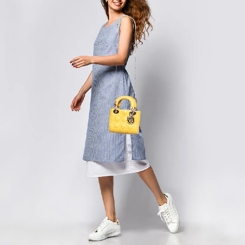 Inspired Bags For Luxury Fashion Lovers DIOR Yellow Cannage Leather Mini Chain Lady  Tote