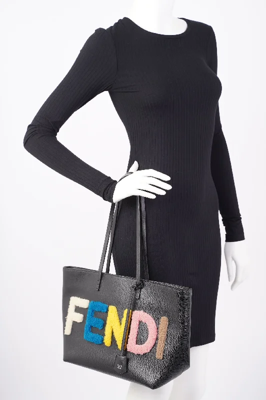 Bags For Free-Spirited And Artistic Styles Fendi Logo Roll Tote Black Leather / Shearling Large