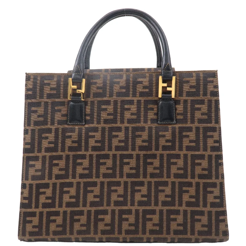 Discounted Designer Bags For Clearance Sale FENDI Zucca Canvas Leather Tote Bag Brown Black 15095