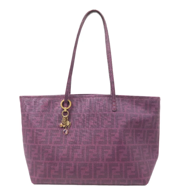 Festive Holiday Gift Bags FENDI Zucca Logo Print PVC Leather Tote Bag Purple 8BH198