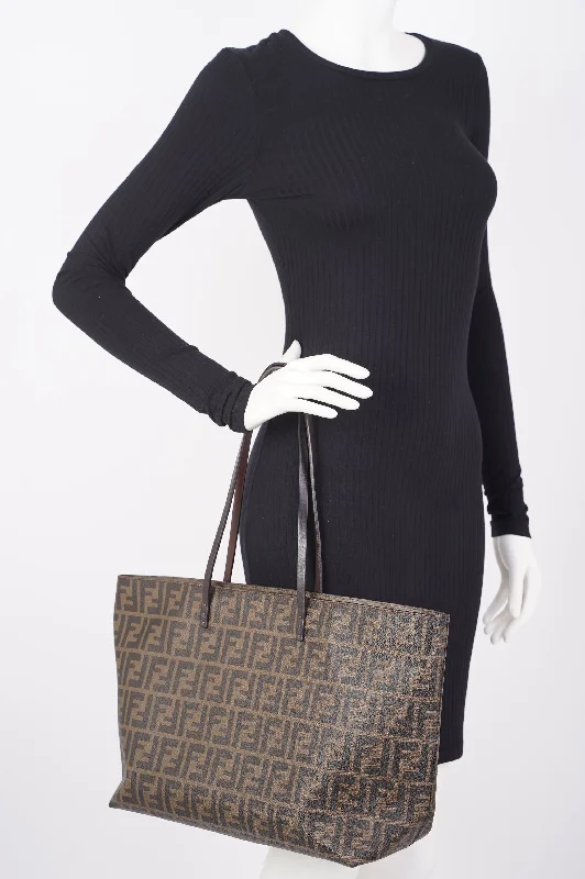 Luxury Bags For Working Professionals Fendi Womens Zucca Roll Tote Bag Monogram Canvas Medium