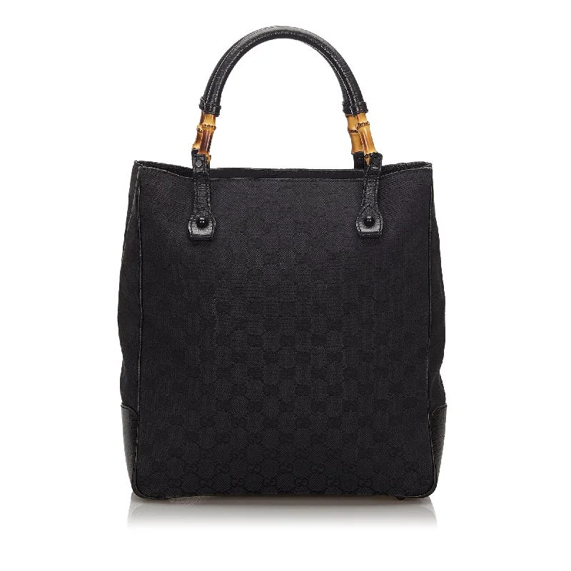 Limited-Time Offers On Trendy And Stylish Bags Gucci Black Canvas Fabric GG Bamboo Tote Bag Italy