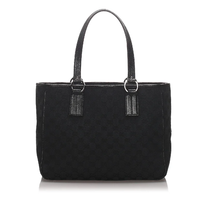 Discounted Designer Bags For Clearance Sale Gucci Black Canvas Fabric GG Tote Bag Italy