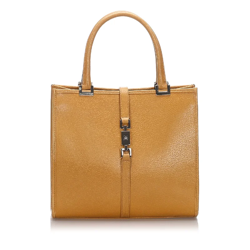 Office Professionals Gucci Brown Beige Calf Leather Jackie Tote Bag Italy
