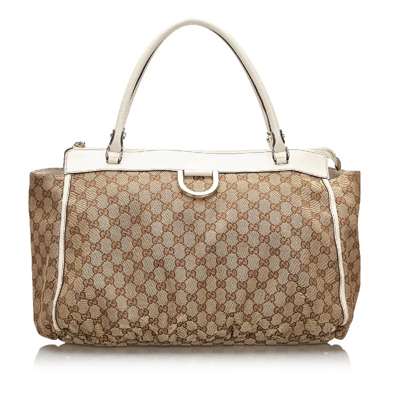 Anti-Theft And Budget-Friendly Bags Gucci Brown Beige Canvas Fabric GG Abbey-D Ring Tote Bag Italy