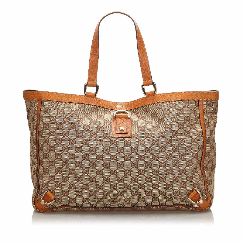 Modern And Limited-Time Offer Bags Gucci Brown Beige Canvas Fabric GG Abbey D Ring Tote Bag Italy