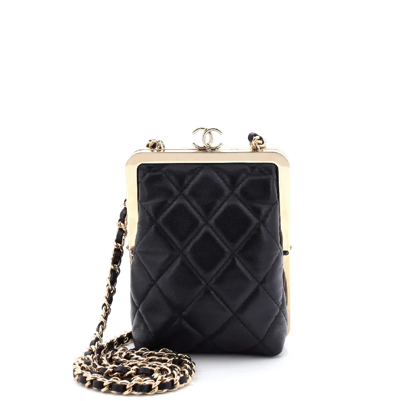 Odor-Resistant And Budget Bags CC Frame Clutch with Chain Quilted Lambskin and Plexiglass