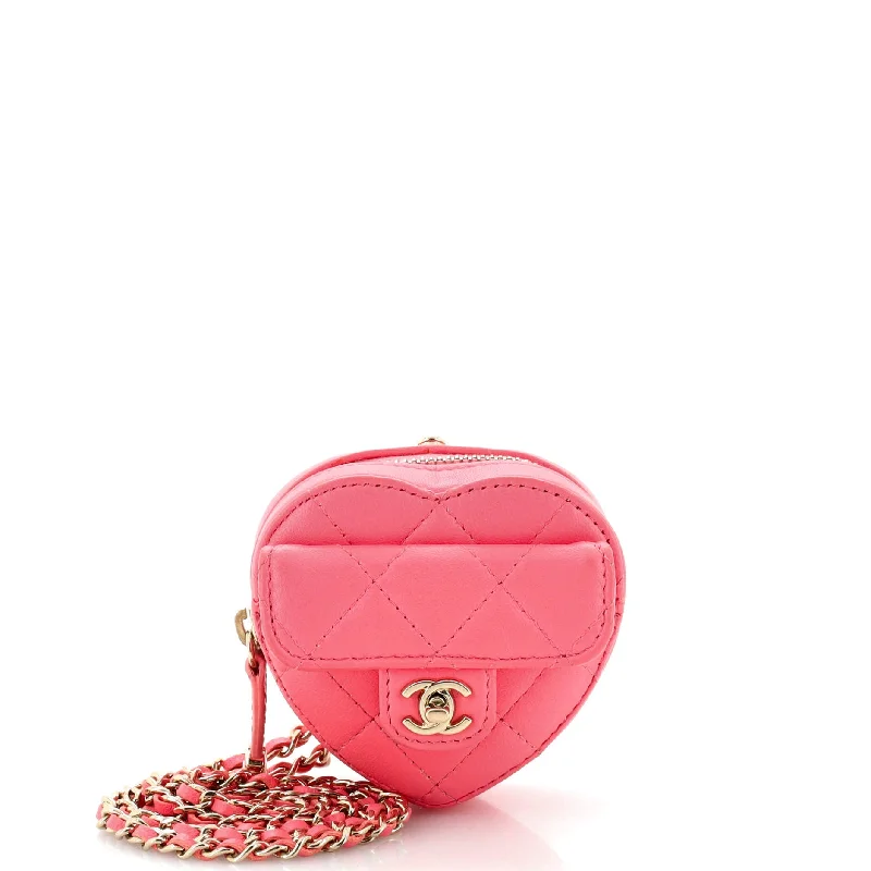 Party Bags For New Year's Eve And Special Occasions CC in Love Heart Chain Necklace Zip Coin Purse Quilted Lambskin