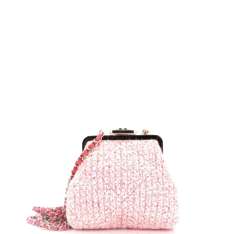 Lightweight Bags For Senior Travelers CC Kisslock Frame Clutch with Chain Quilted Tweed Mini