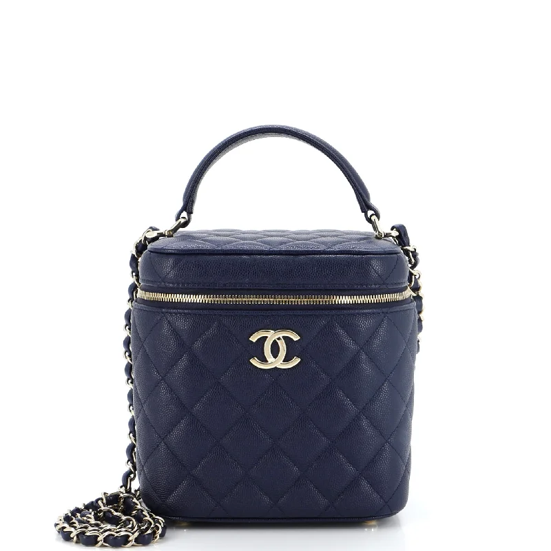 Luxury Bags For Working Professionals CC Top Handle Vanity Case with Chain Quilted Caviar Small