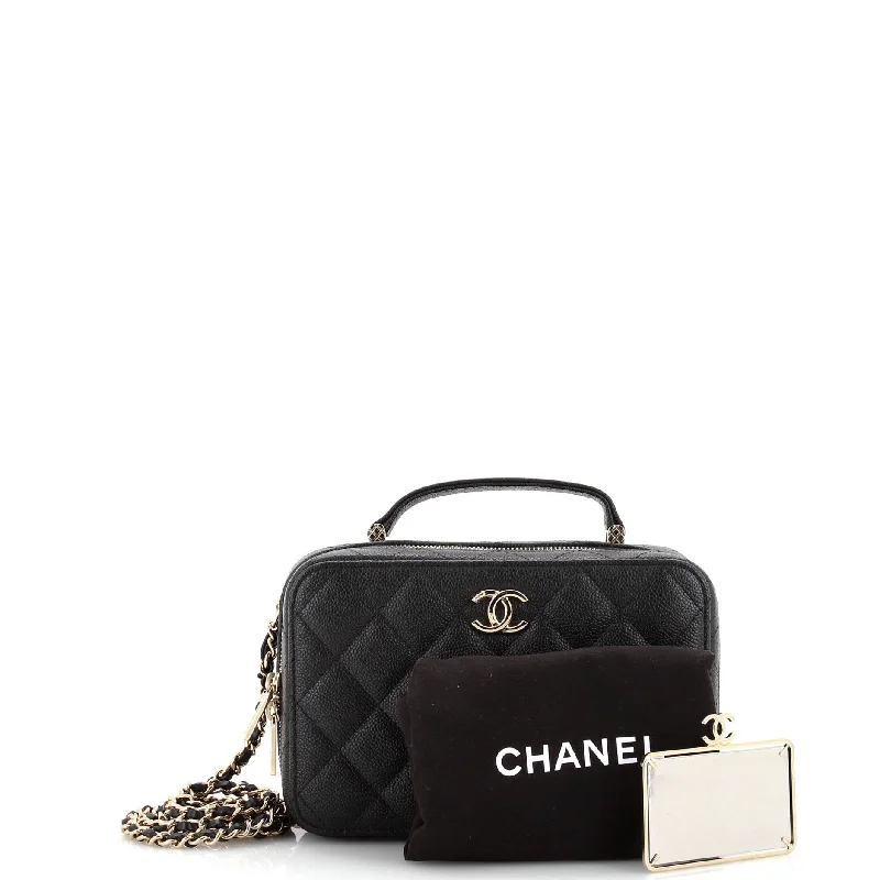 Modern And Limited-Time Offer Bags CC Zip Around Top Handle Vanity Case with Chain Quilted Caviar Small