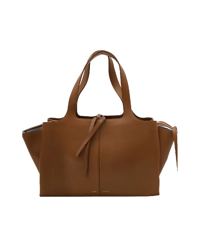Bags With Discounts Celine Tri-Fold Tote Bag in Calfskin Brown Leather