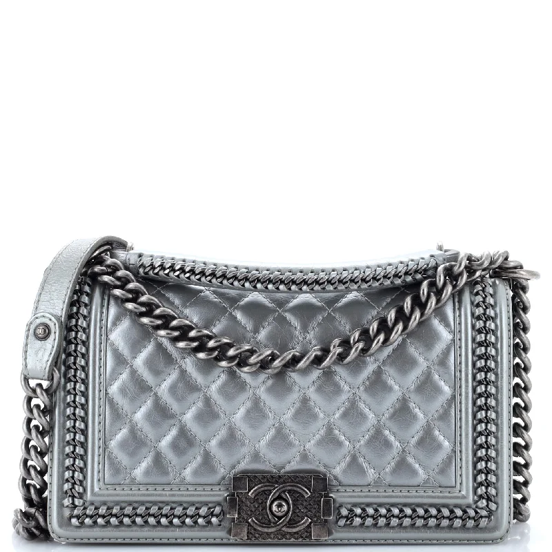 Scratch-Resistant And Luxury Sale Bags Chain Handle Boy Flap Bag Quilted Calfskin Old Medium