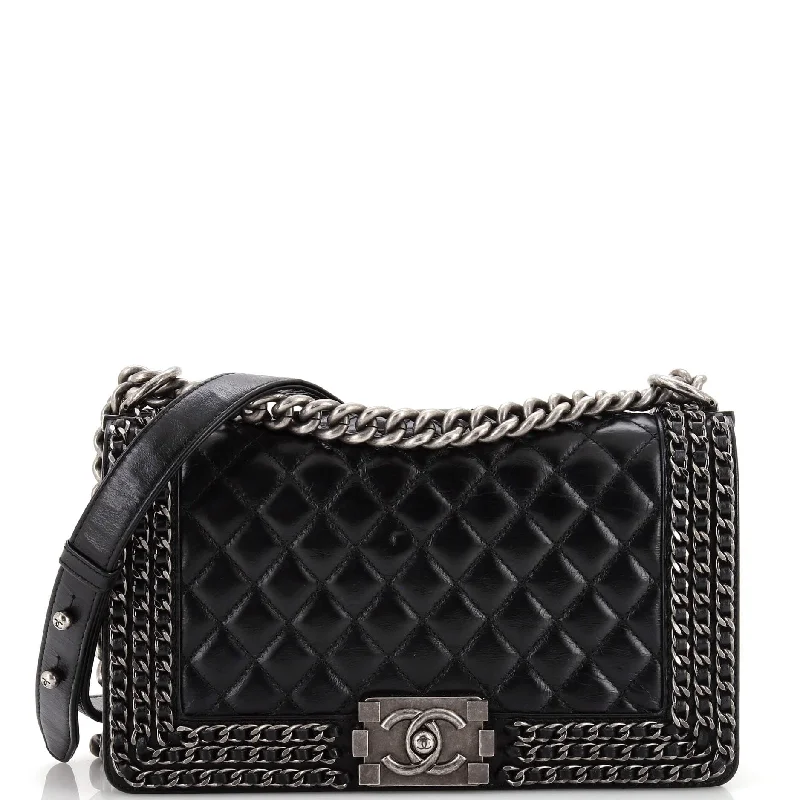 Genuine Bags On Clearance Sale Chained Boy Flap Bag Quilted Glazed Calfskin Old Medium