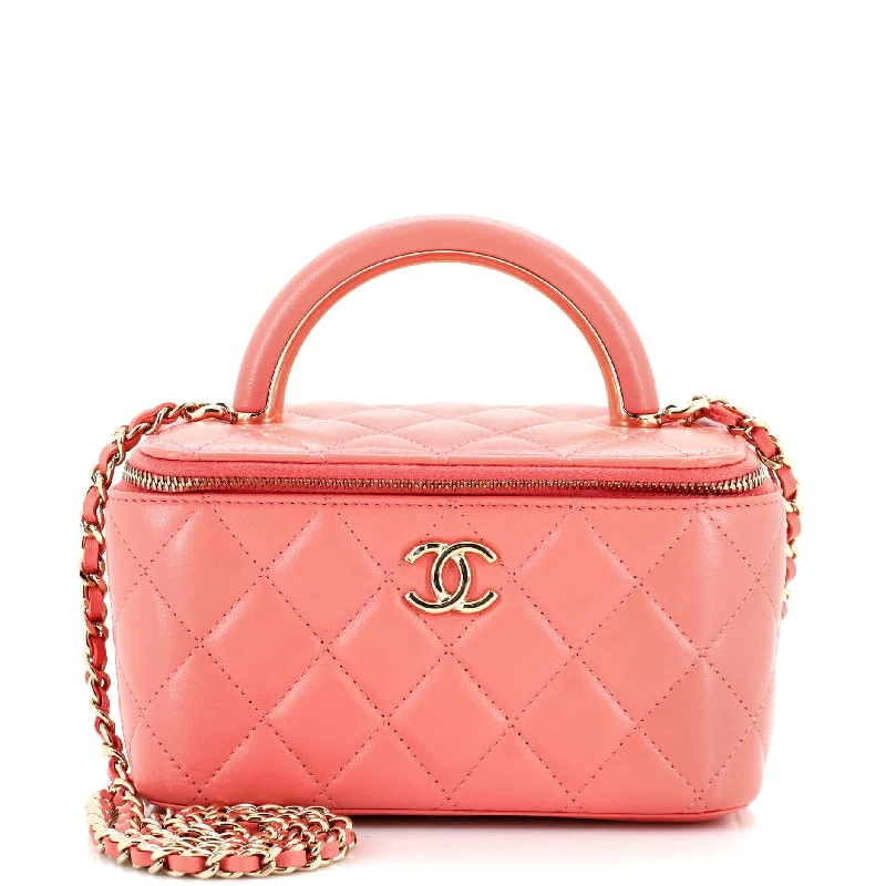 Customizable Bags For Personalized Style Charming Handle Vanity Case with Chain Quilted Lambskin Small