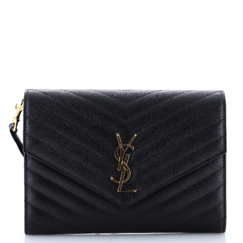 Flash Sale On Premium Bags Classic Monogram Envelope Wristlet Clutch Matelasse Chevron Leather