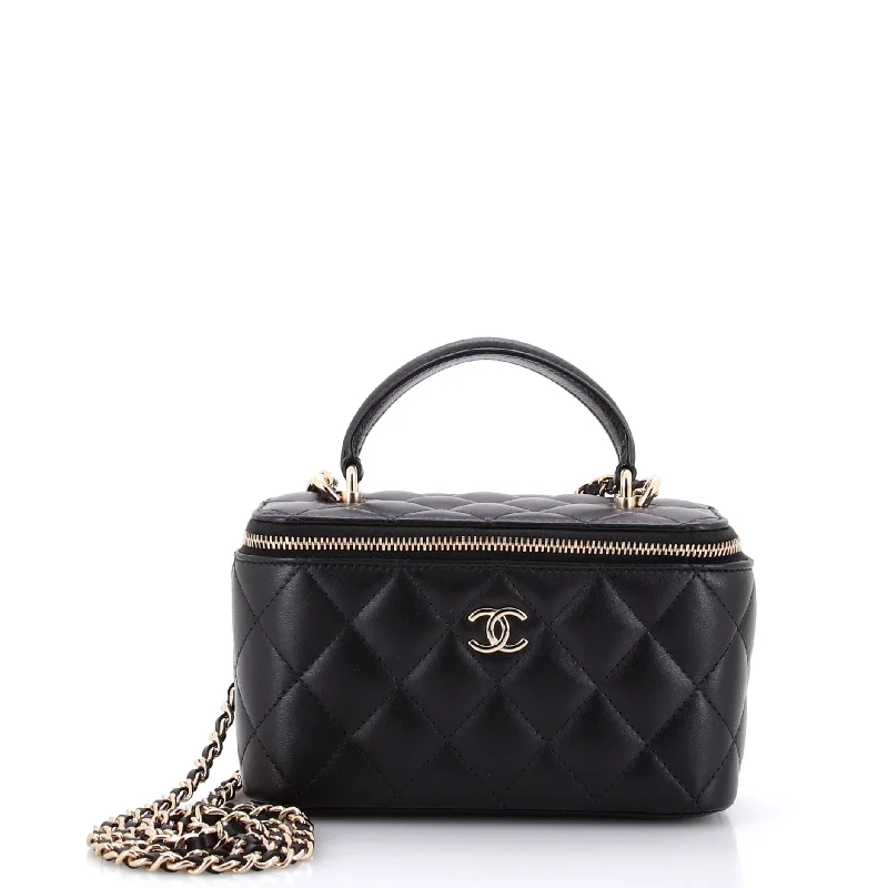 Stylish Bags For Fashion Bloggers With Promotions Classic Top Handle Vanity Case with Chain Quilted Lambskin Small