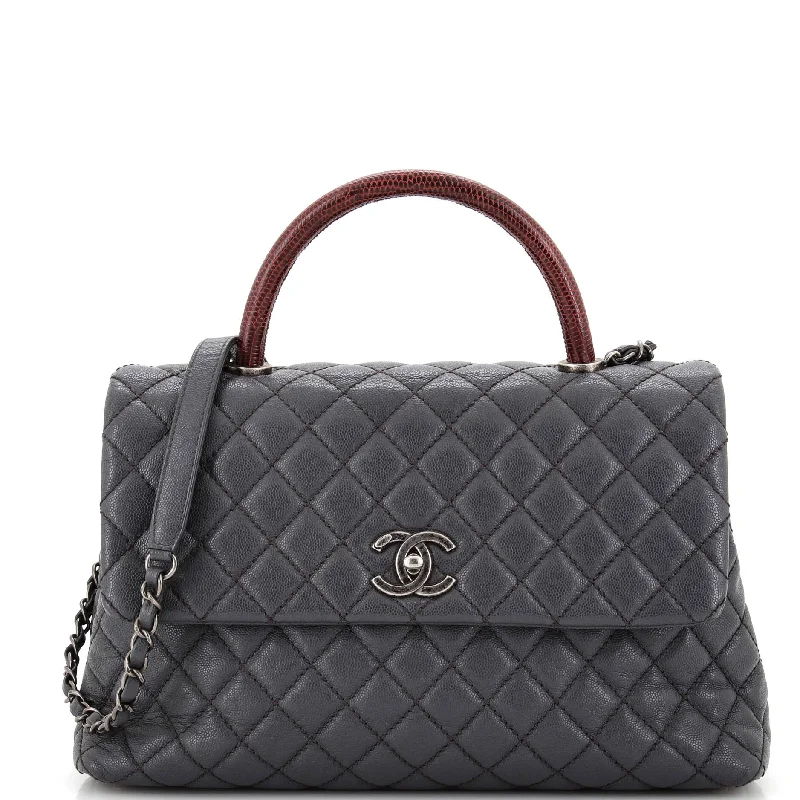 Genuine Bags On Clearance Sale Coco Top Handle Bag Quilted Caviar with Lizard Medium