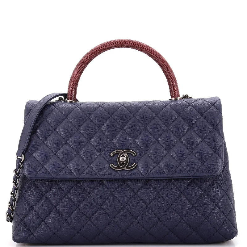 Chic Bags For Office Professionals And Urban Dwellers Coco Top Handle Bag Quilted Caviar with Lizard Medium