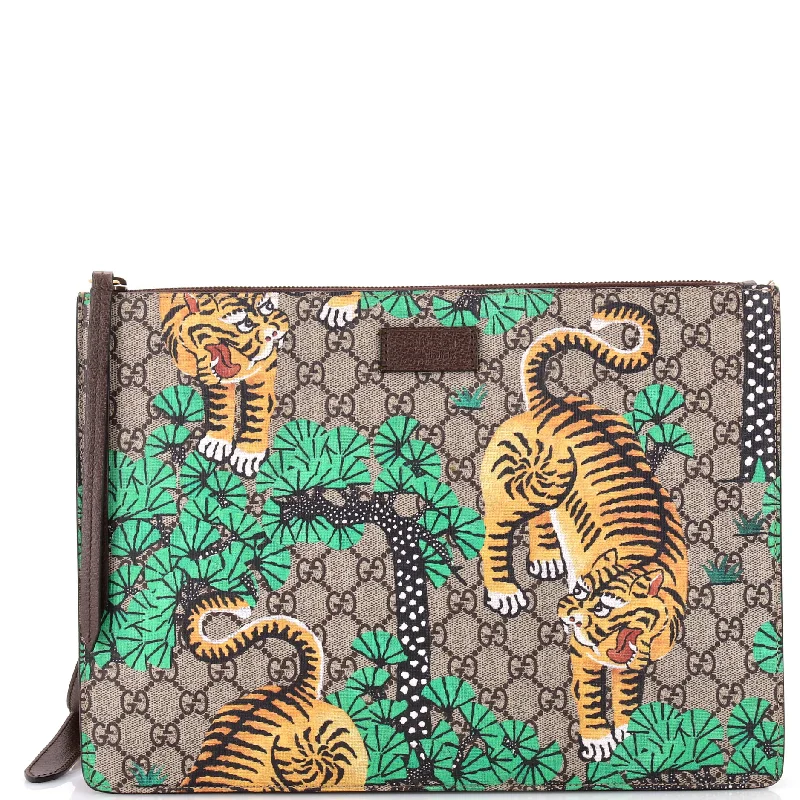 Luxury Bags For Working Professionals Convertible Clutch Bengal Print GG Coated Canvas Large
