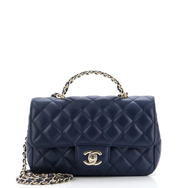 Bags For Sporty And Athletic Styles Crystal Chain Flap Top Handle Bag Quilted Lambskin Small
