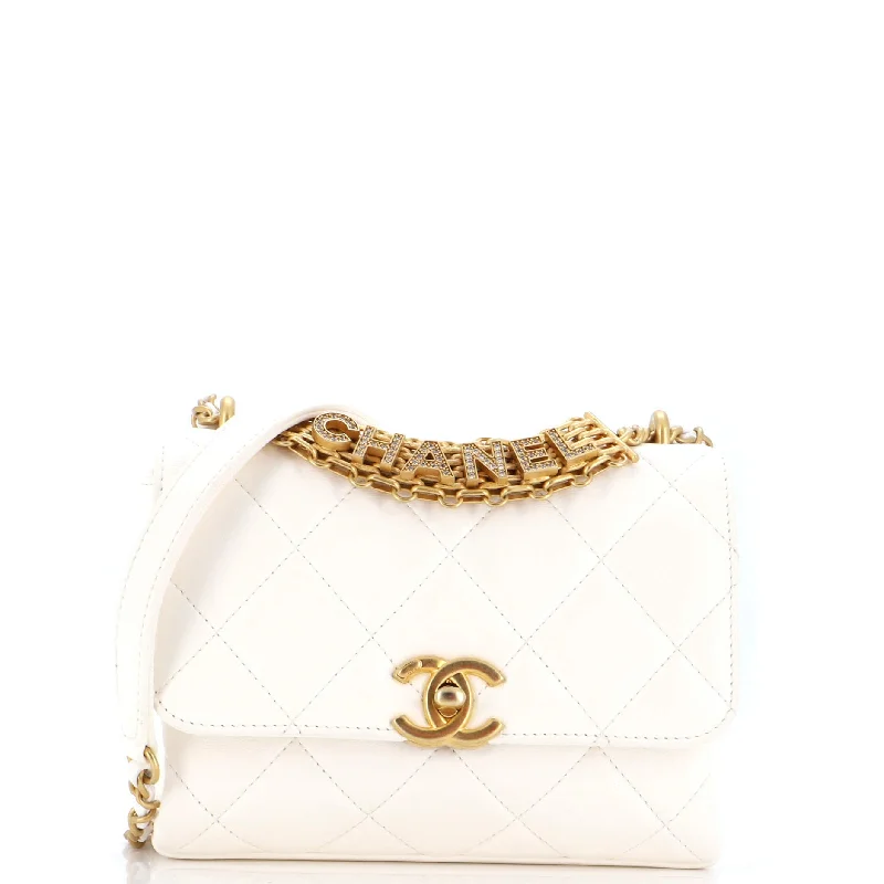 Cyber Monday Discounts On Bags Crystal Logo Letters Chain Handle Flap Bag Quilted Lambskin Mini