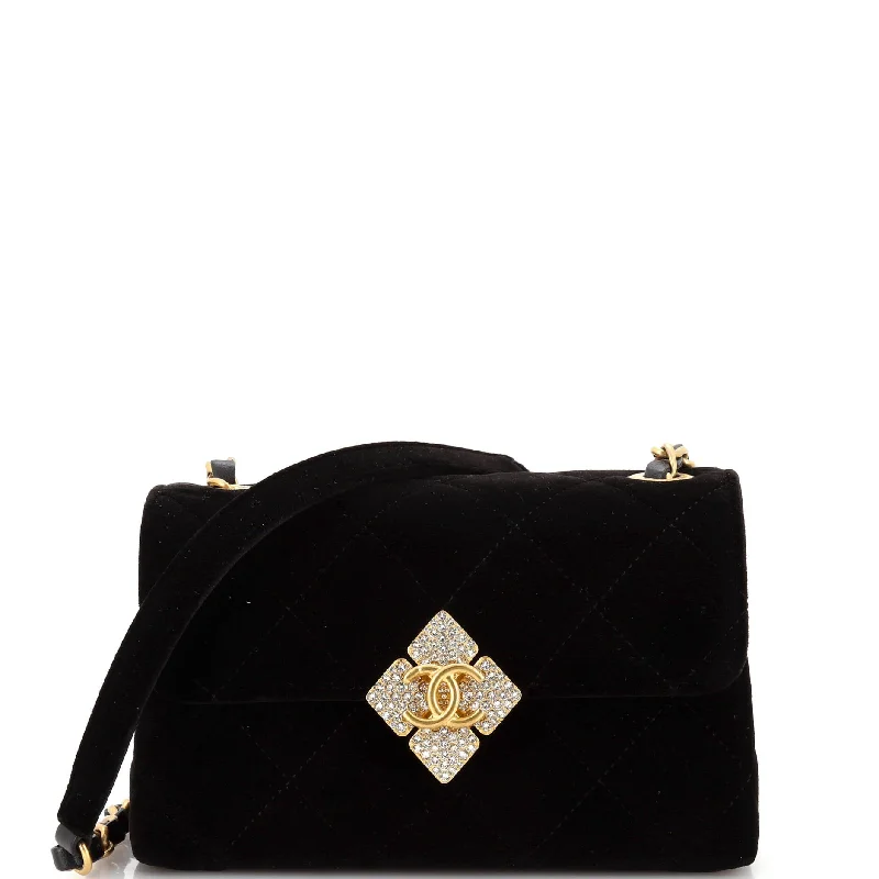 Cyber Monday Discounts On Bags Diamond Lock CC Flap Bag Quilted Velvet with Crystals Mini