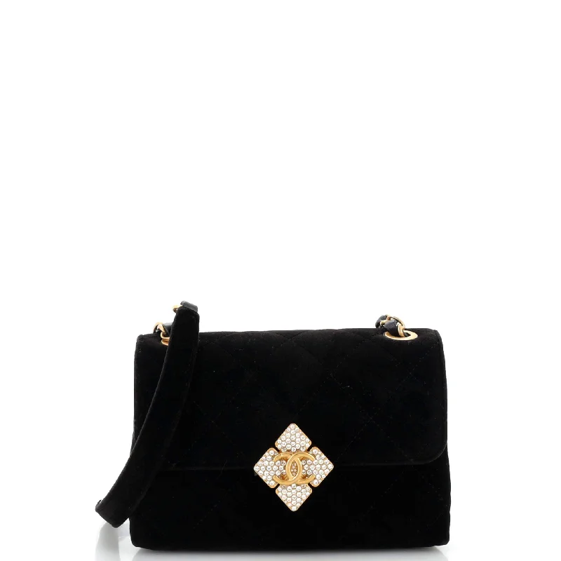 Handbag For Women Diamond Lock CC Flap Bag Quilted Velvet with Crystals Mini