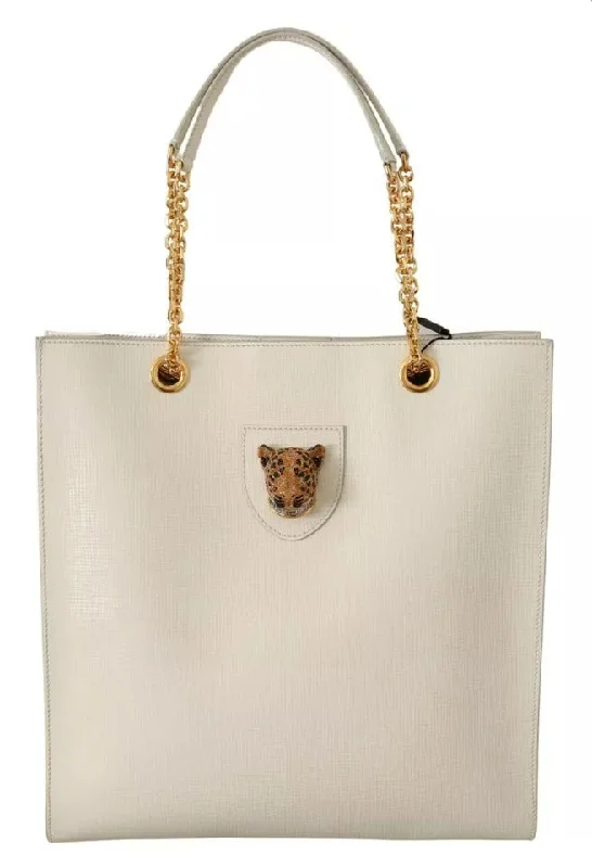 Lightweight And Functional Bags For Travel And Work Dolce & Gabbana  Crystal Leopard Head Leather JUNGLE Tote Women's Bag (Pre-Owned)