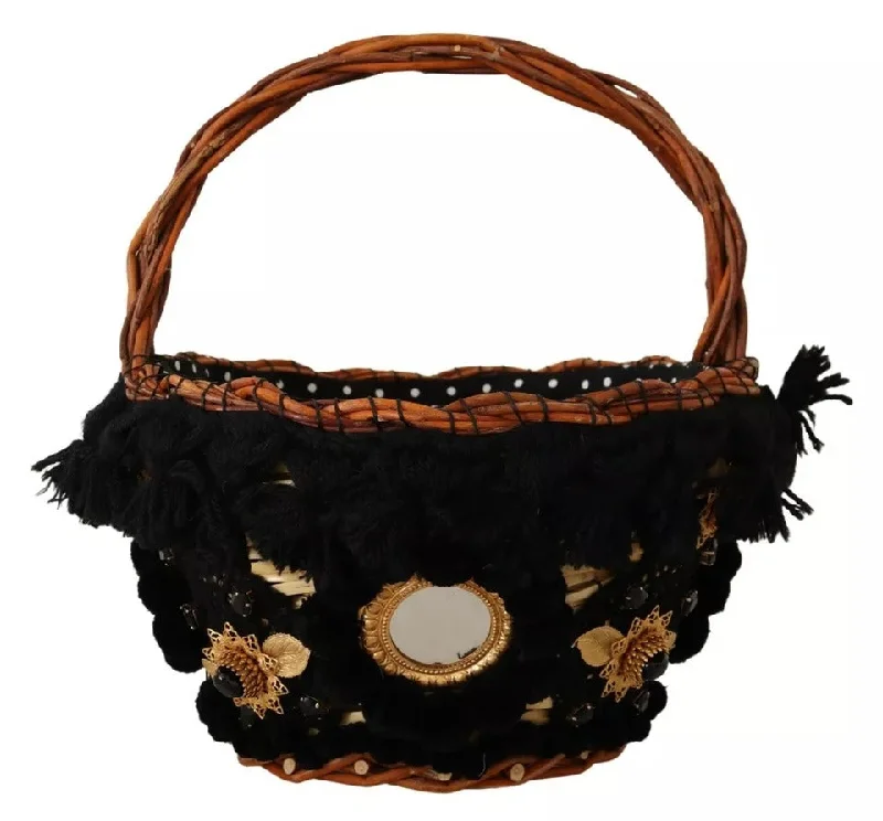 Handbag For Women Dolce & Gabbana   Straw Basket Tote Pom Pom Crystals Women's Bag (Pre-Owned)