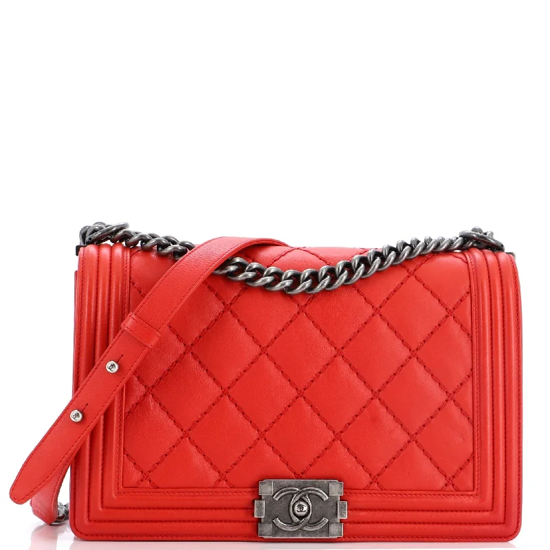 Eco-Friendly Bags With Promotions Double Stitch Boy Flap Bag Quilted Calfskin Old Medium