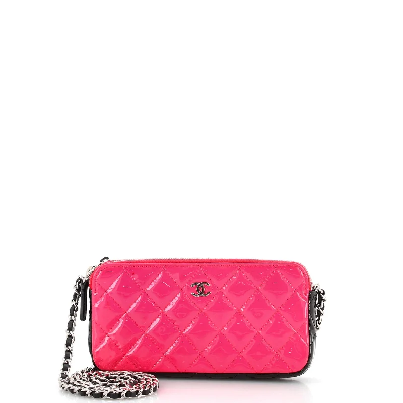 Designer-Inspired Bags At Budget-Friendly Prices Double Zip Clutch with Chain Quilted Patent