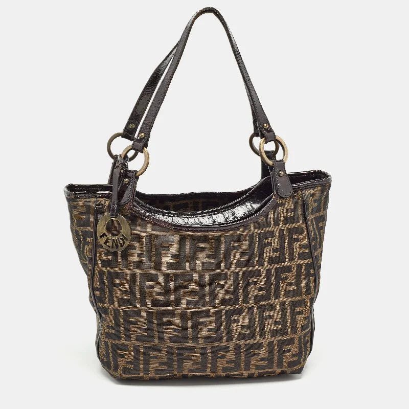 Scratch-Resistant And Luxury Sale Bags Fendi Black Zucca Canvas And Patent Leather Chef Shopper Tote
