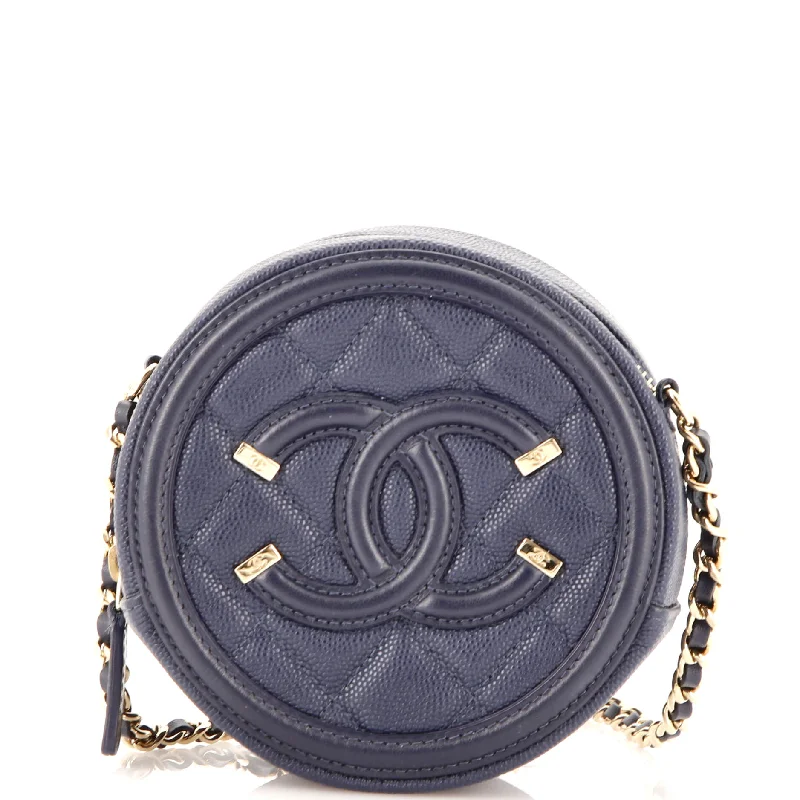 Lightweight And Functional Bags For Travel And Work Filigree Round Clutch with Chain Quilted Caviar Mini