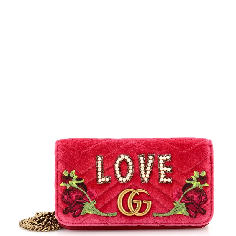 Cozy Handbags With Clearance Prices GG Marmont Chain Flap Bag Embroidered Matelasse Velvet Mini