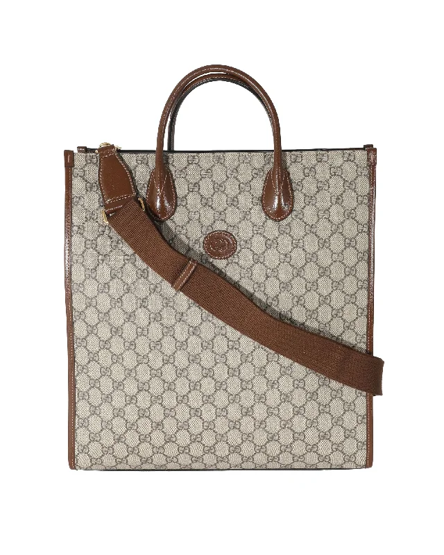 Elegant And On-Sale Evening Bags Gucci Beige GG Supreme Canvas Brown Leather Medium Interlocking G Tote