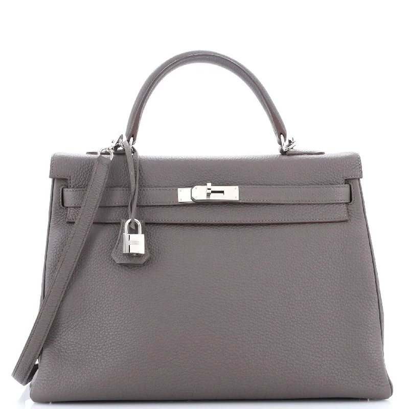 Durable And Fashionable Bags For Daily Use Kelly Handbag Grey Clemence with Palladium Hardware 35