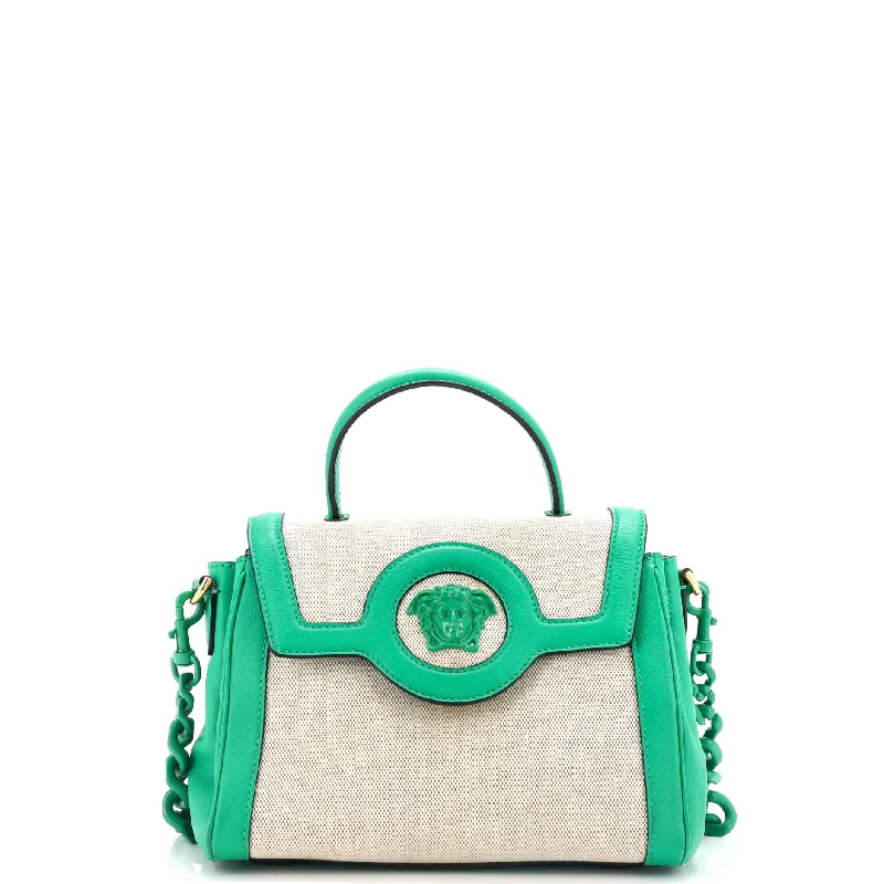 Compact Bags For Minimalist Travelers La Medusa Top Handle Bag Leather with Canvas Medium
