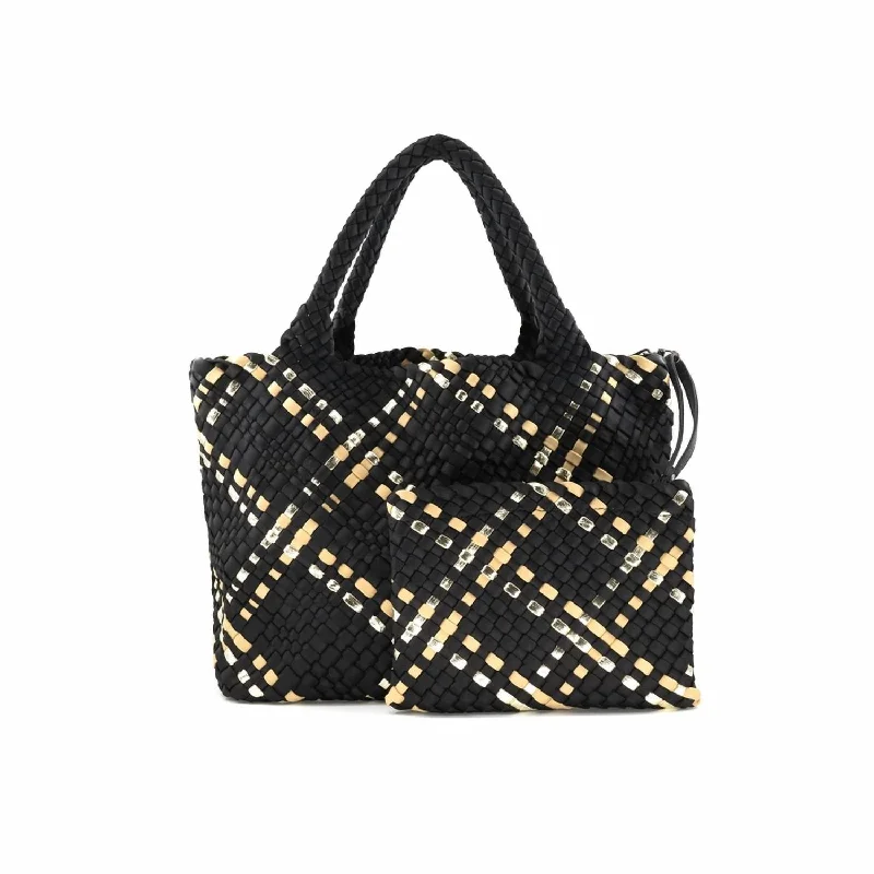 Stylish Bags For Fashion Influencers And Bloggers Large Nell Tote Bag In Black With Gold/beige Trim