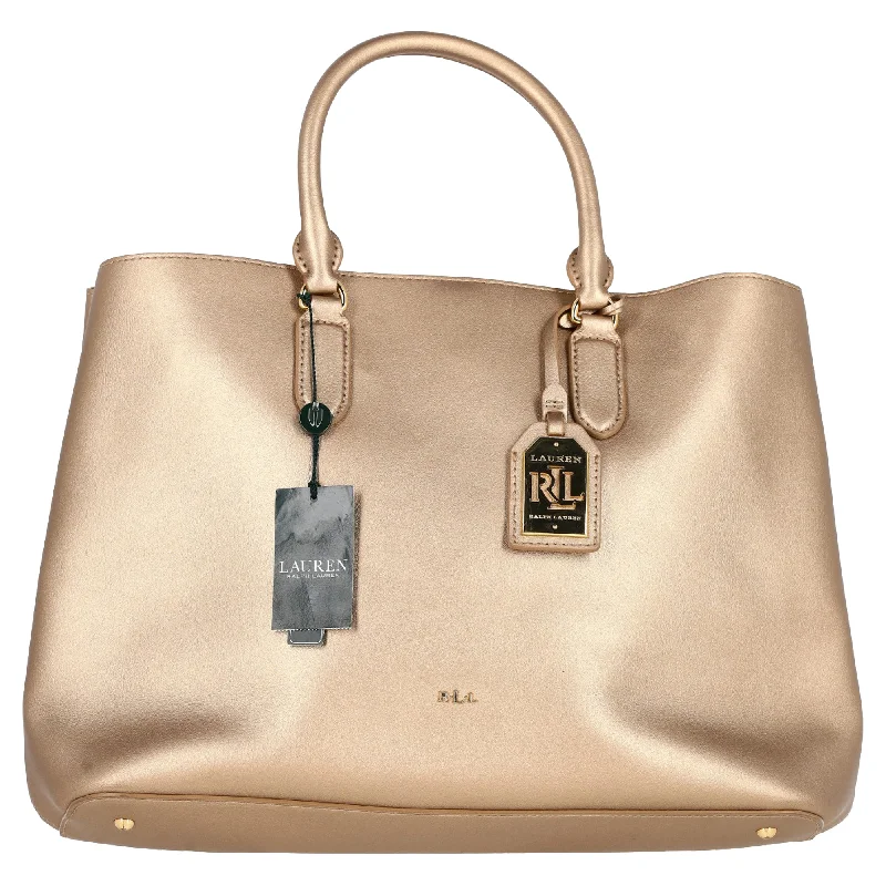 Anti-Theft And Budget-Friendly Bags Lauren by Ralph Lauren Double Compartment Satchel Bag in Metallic Gold Leather