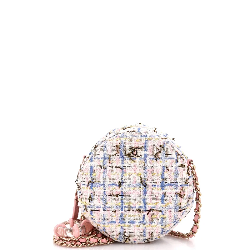 New Year Party Bag For Celebrations Lifesaver Round Clutch with Chain Quilted Tweed