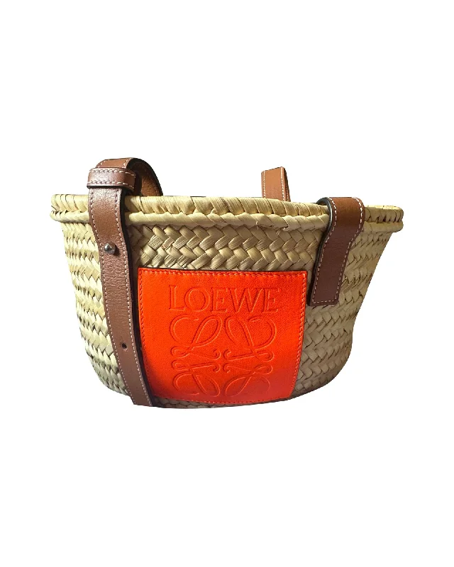 Cyber Monday Discounts On Bags Loewe Small Basket Bag in Beige Raffia and Orange Calfskin Leather