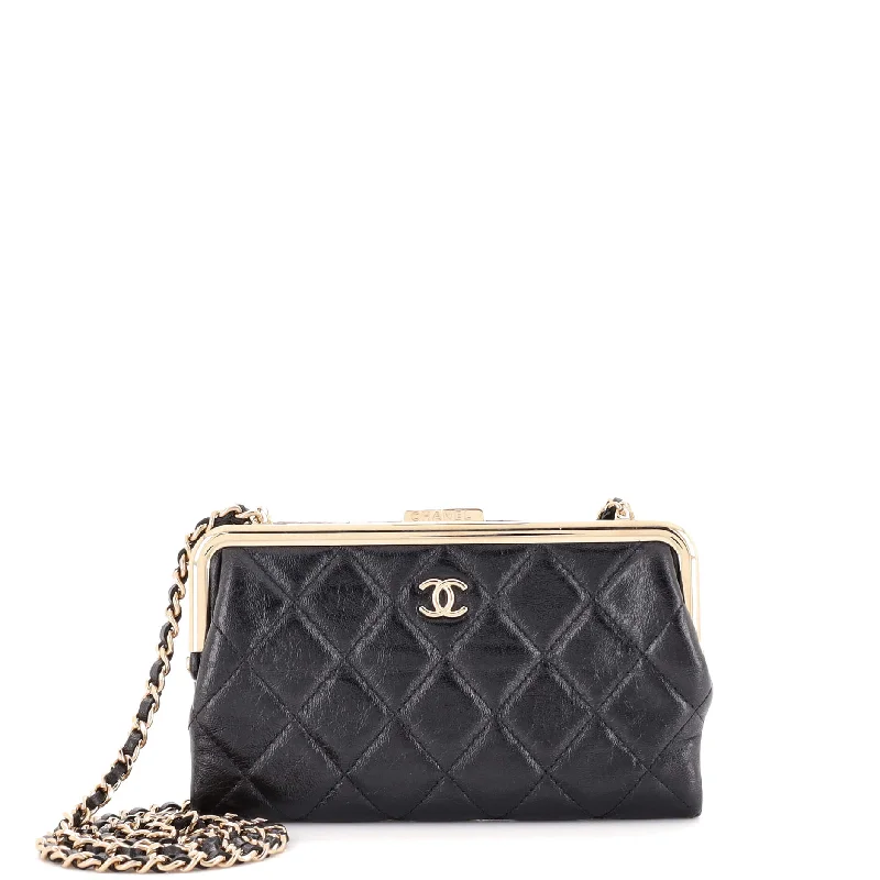 Spacious And Discounted Bags Logo Clasp Frame Clutch with Chain Quilted Lambskin Small