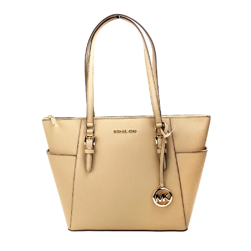 Trendy Bags For Sales Michael Kors Charlotte Camel Large Leather Top Zip Tote Bag Women's Purse